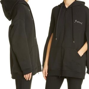 Marni SS21 Sweatshirt Hoodie with Sleeve Cut-outs Embroidered Logo Black Size 40